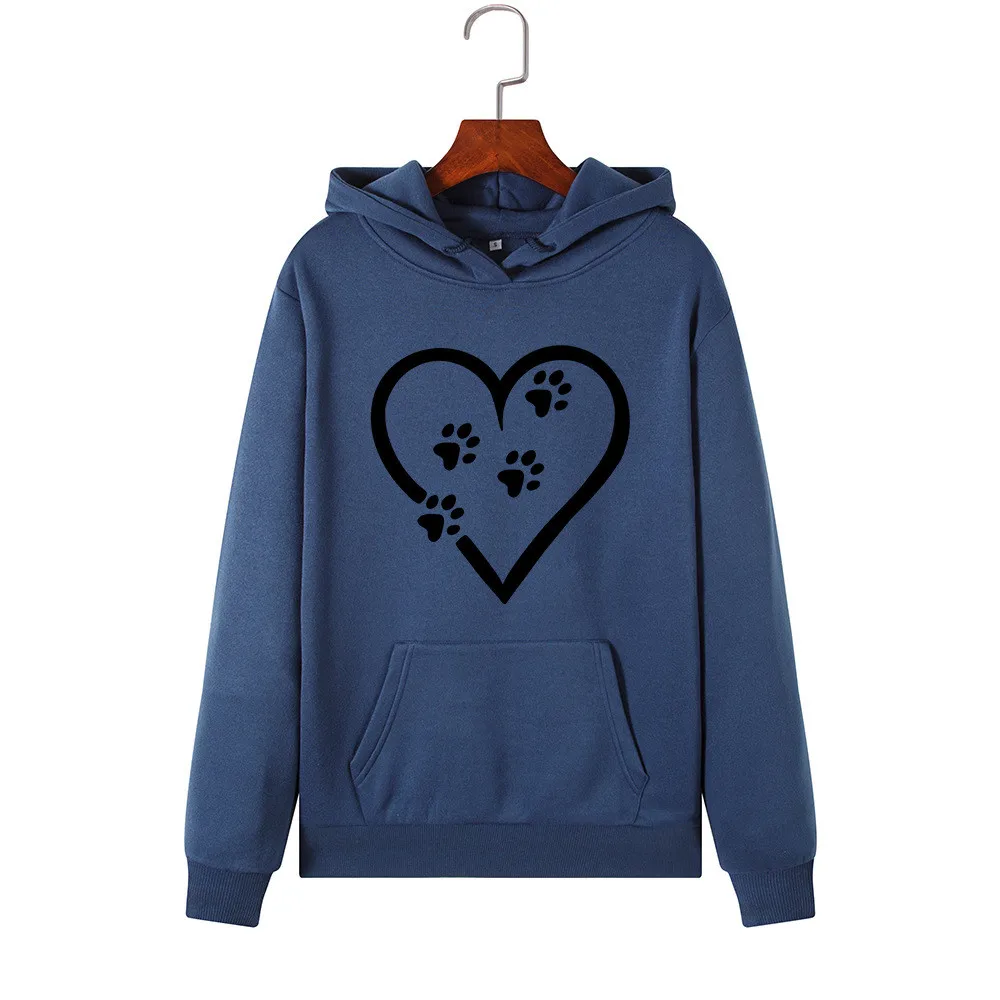 

Winter ladies casual polyester heart-shaped footprint printing long-sleeved plus fleece top hoodie F04*